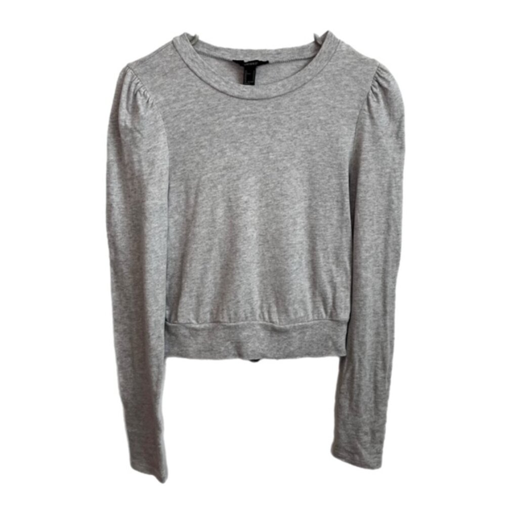 Forever 21 Cropped Sweatshirt Pleated Shoulder Gray Size S